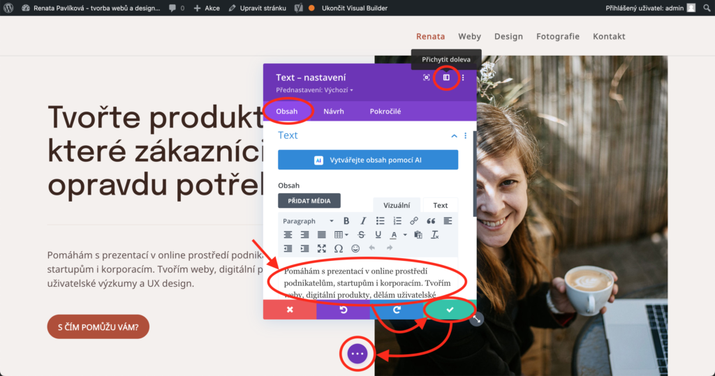 Změna textů na webu